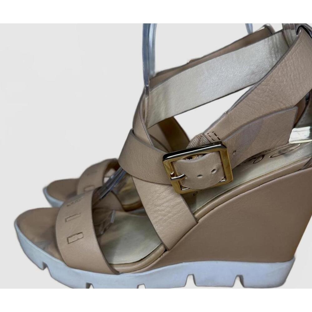 Charly Amar Italian Wedge Sandals Size 8.5 Tan Leather Strappy Platform Bohemian